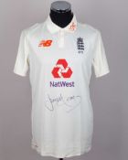 James Anderson off-white No.9 England v. West Indies autographed Red For Ruth shirt, 2020