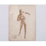 A sepia-toned photograph of boxer Jack Johnson