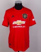 Harry Maguire red No.5 Manchester United v. Leicester City short-sleeved shirt, 2019-20