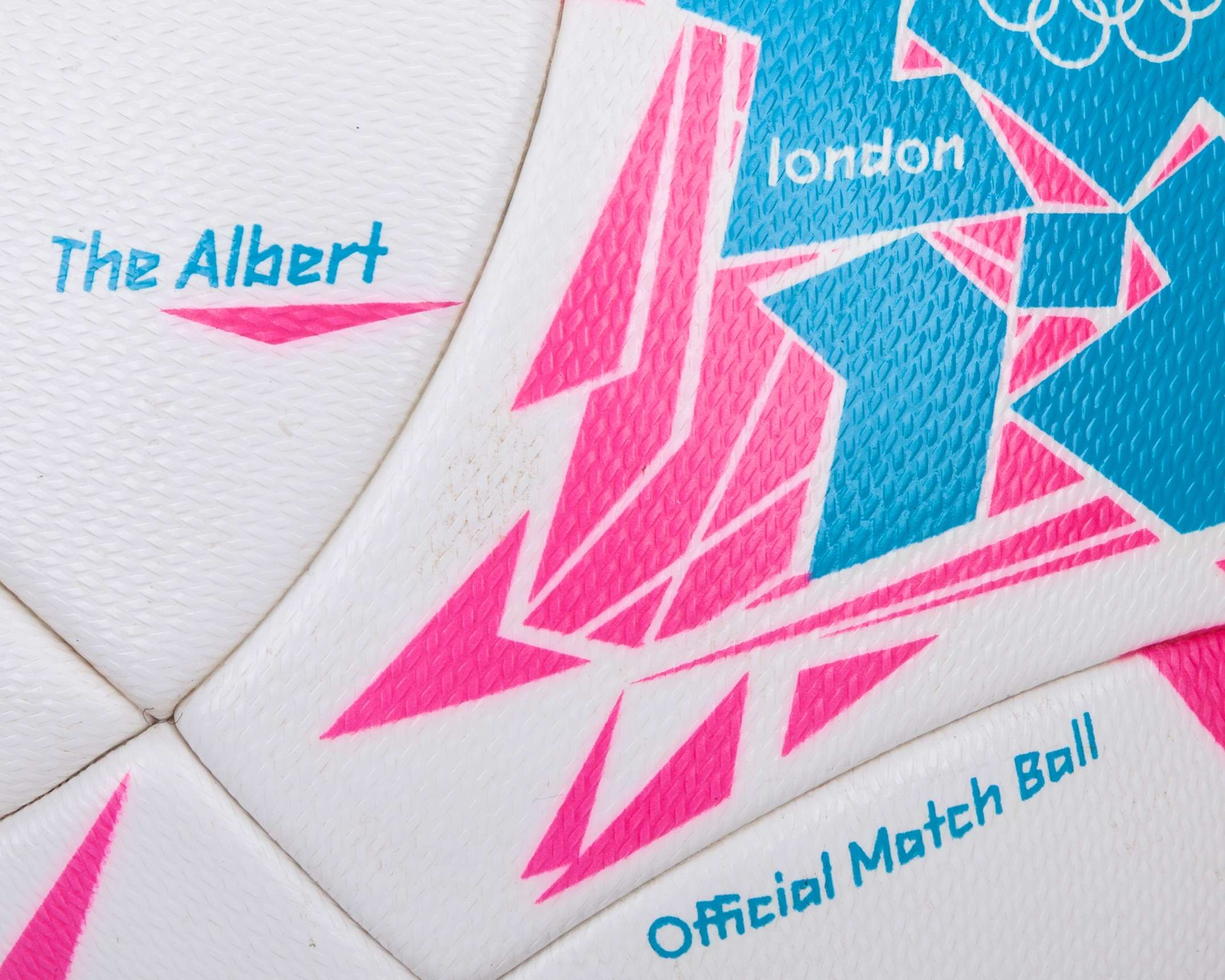 White and blue Adidas The Albert London Olympics 2012 official match ball in display case - Image 6 of 6