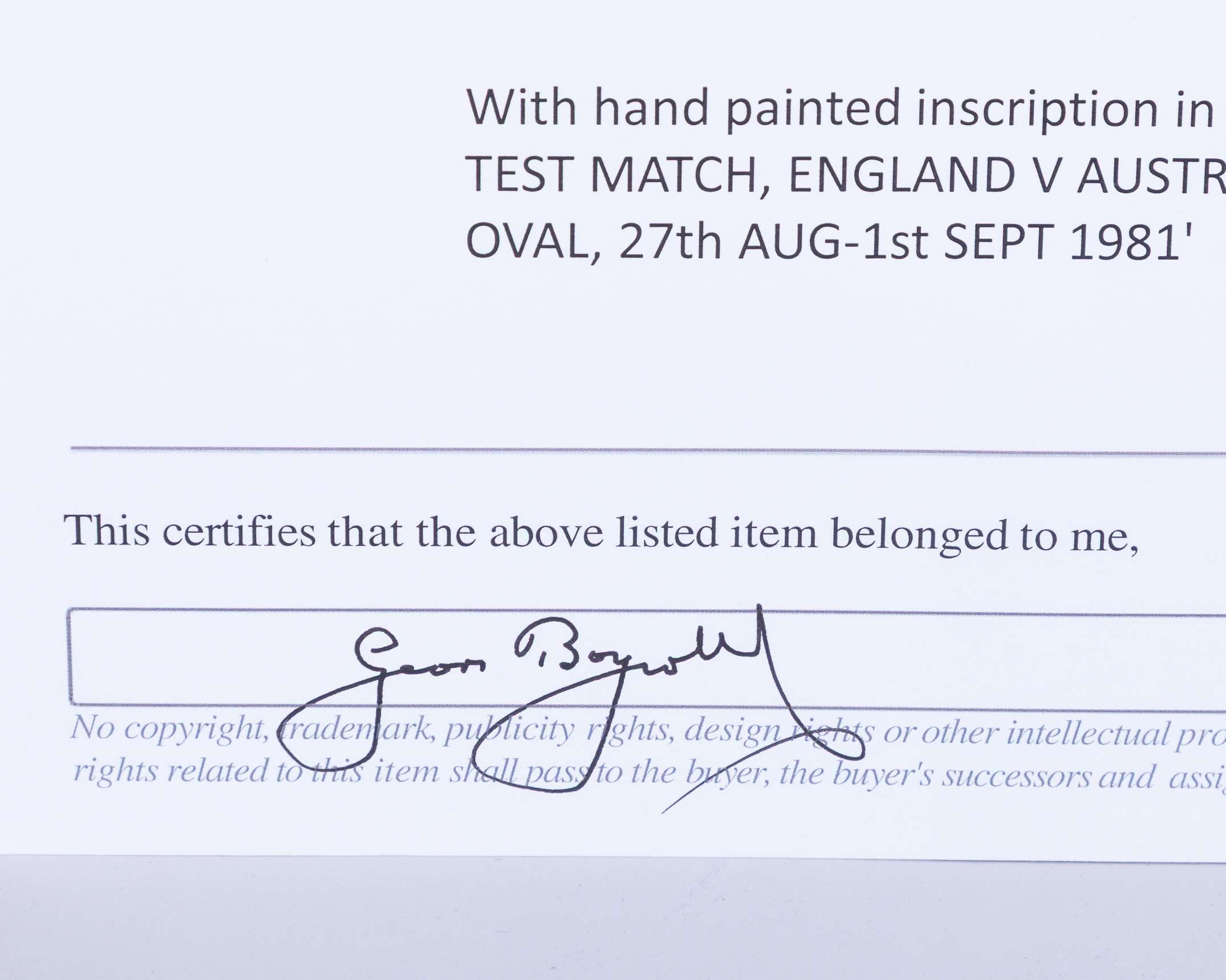 Botham's Ashes Oval Test Stump, England v Australia The Oval, 1981 - Image 7 of 8