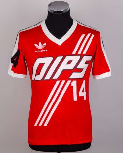 Johan Cruyff red and white No.14 Washington Diplomats match worn short-sleeved shirt, 1980-81