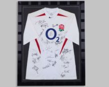White and red England autographed short-sleeved rugby shirt, 2003-04