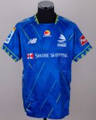 Elia Canakaivata blue No.8 Fijian Drua v. Crusaders match worn autographed rugby shirt, 2025