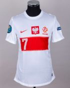 Eugen Polanski white and red No.7 Poland v. Russia short-sleeved shirt, 2012
