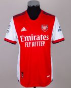 Alexandre Lacazette red No.9 Arsenal match issued autographed short-sleeved shirt, 2021-22