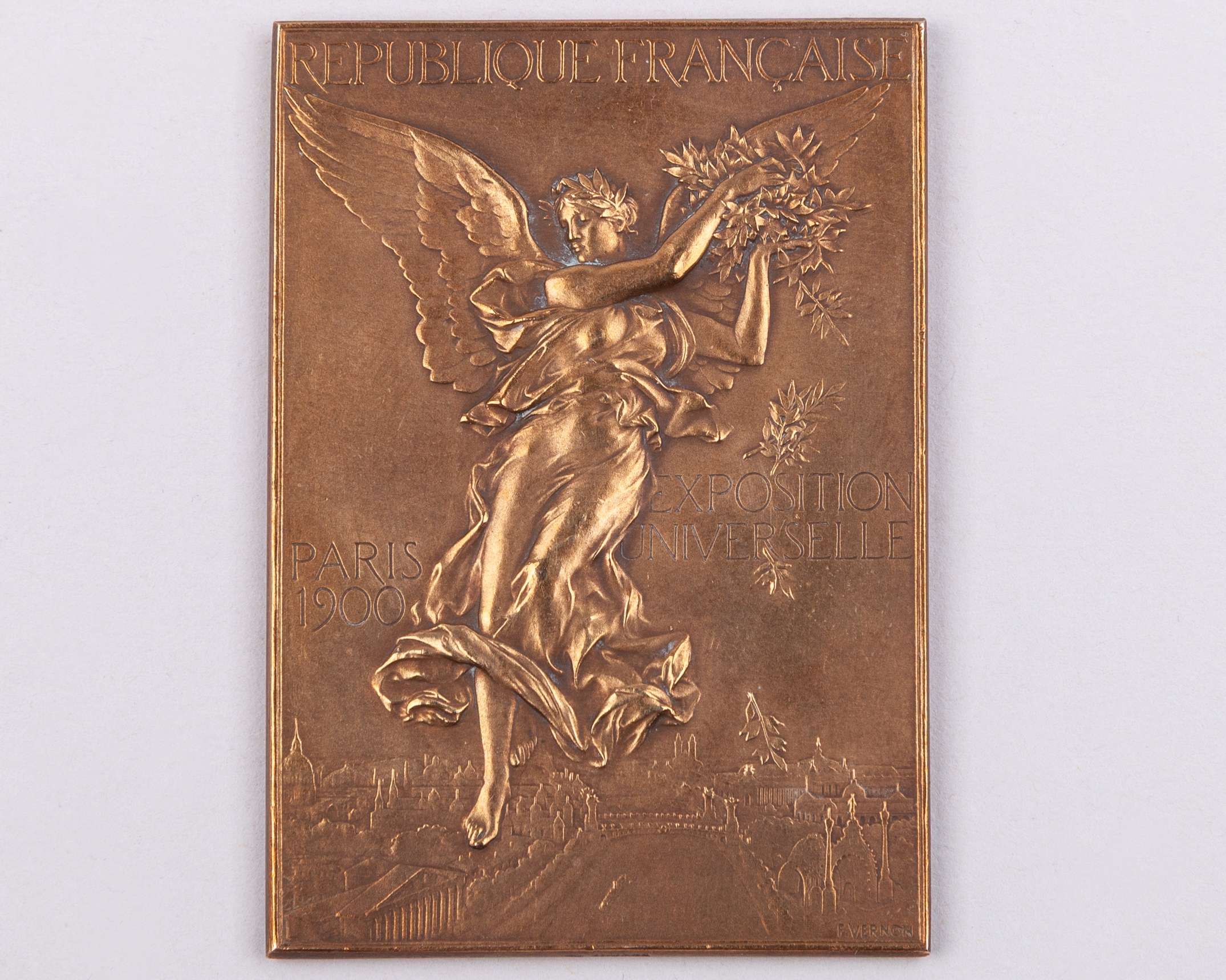 Paris 1900 Olympic Games rare bronze winner's medal plaque, designed by F. Vernon - Image 2 of 4