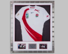 Joe Worsley white England v. Samoa Rugby World Cup autographed short-sleeved shirt, 2007