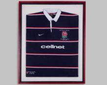 Richard Cockerill blue England v. Australia centenary match worn rugby shirt, 1999