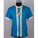 Blue and white No.7 Banik Ostrava autographed short-sleeved shirt, c.1970s