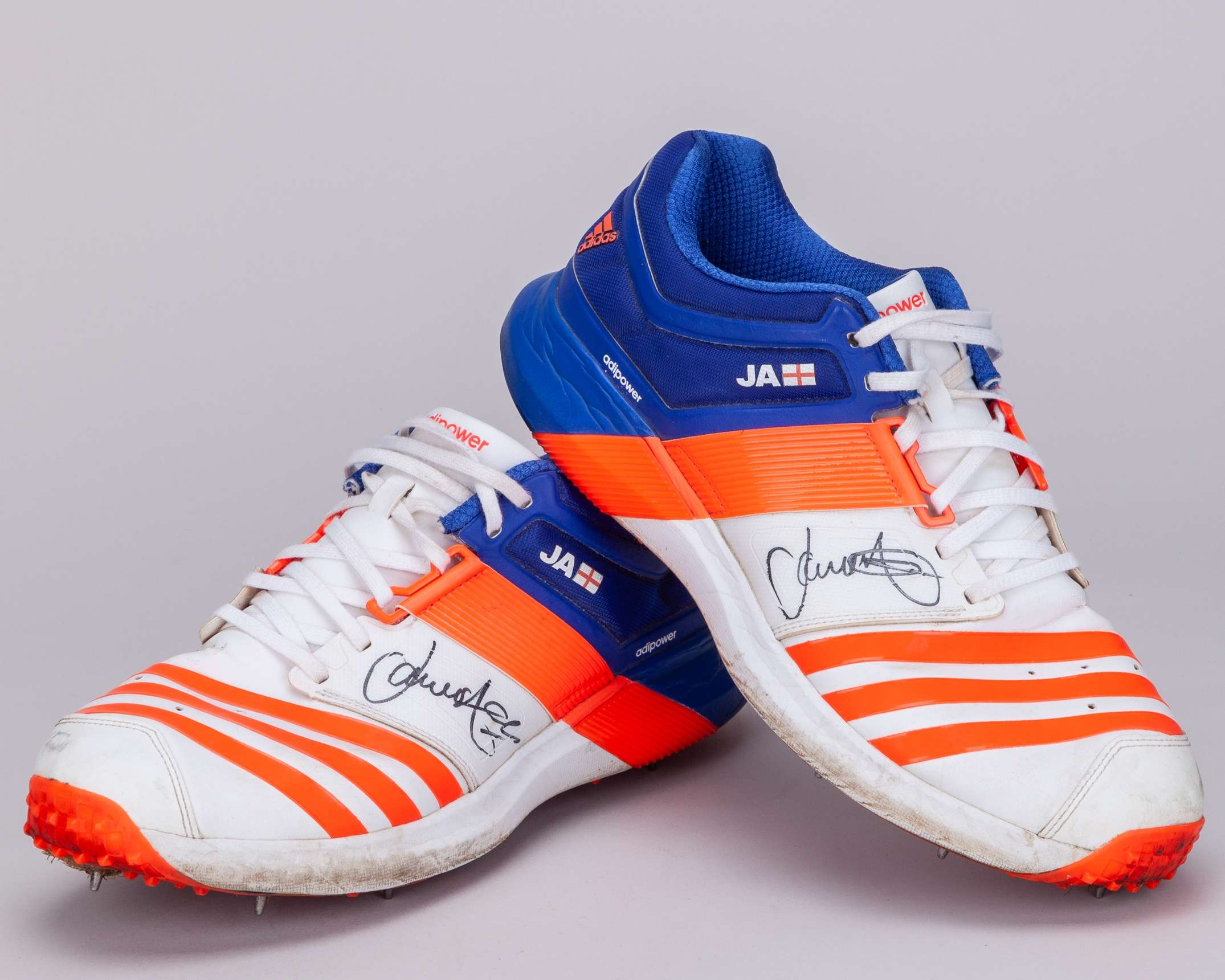 James Anderson Adidas Adipower Lancashire County Cricket match worn autographed spikes
