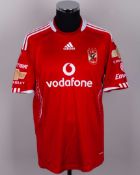 Mohammed Samir red No.2 Al Ahly v. Celtic match worn short-sleeved shirt, 2009