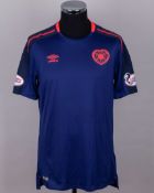 Kyle Lafferty blue and pink No.9 Hearts of Midlothian short-sleeved shirt, 2017-18