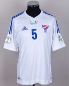 Rogvi Baldvinsson white No.5 Faroe Islands v. Republic of Ireland match worn shirt, 2012