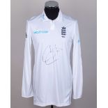Chris Jordan England v. India autographed cricket white long-sleeved shirt, 2014