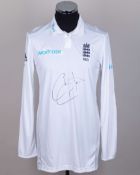 Chris Jordan England v. India autographed cricket white long-sleeved shirt, 2014