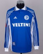 Olaf Thon blue and white No.10 Schalke v. Energie Cottbus long-sleeved shirt, 1999