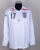 David Beckham white No.17 England v. Spain match issued long-sleeved shirt, 2009