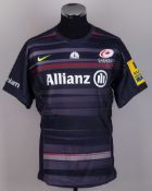 Nick Tompkins black No.12 Saracens autographed short-sleeved rugby shirt, 2014-15