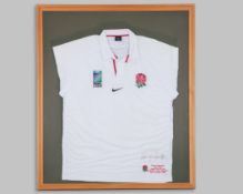 Phil De Glanville white England v. New Zealand match worn autographed World Cup shirt, 1999