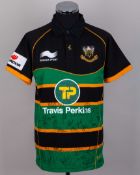 Black and green autographed Northampton Saints replica short-sleeved rugby shirt, 2012-13