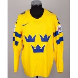 Emma Forsgren yellow No.9 Sweden Women's World Championship match worn ice hockey shirt, 2025