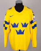 Emma Forsgren yellow No.9 Sweden Women's World Championship match worn ice hockey shirt, 2025