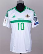 Kyle Lafferty white No.10 Northern Ireland v. Azerbaijan match worn short-sleeved shirt, 2017