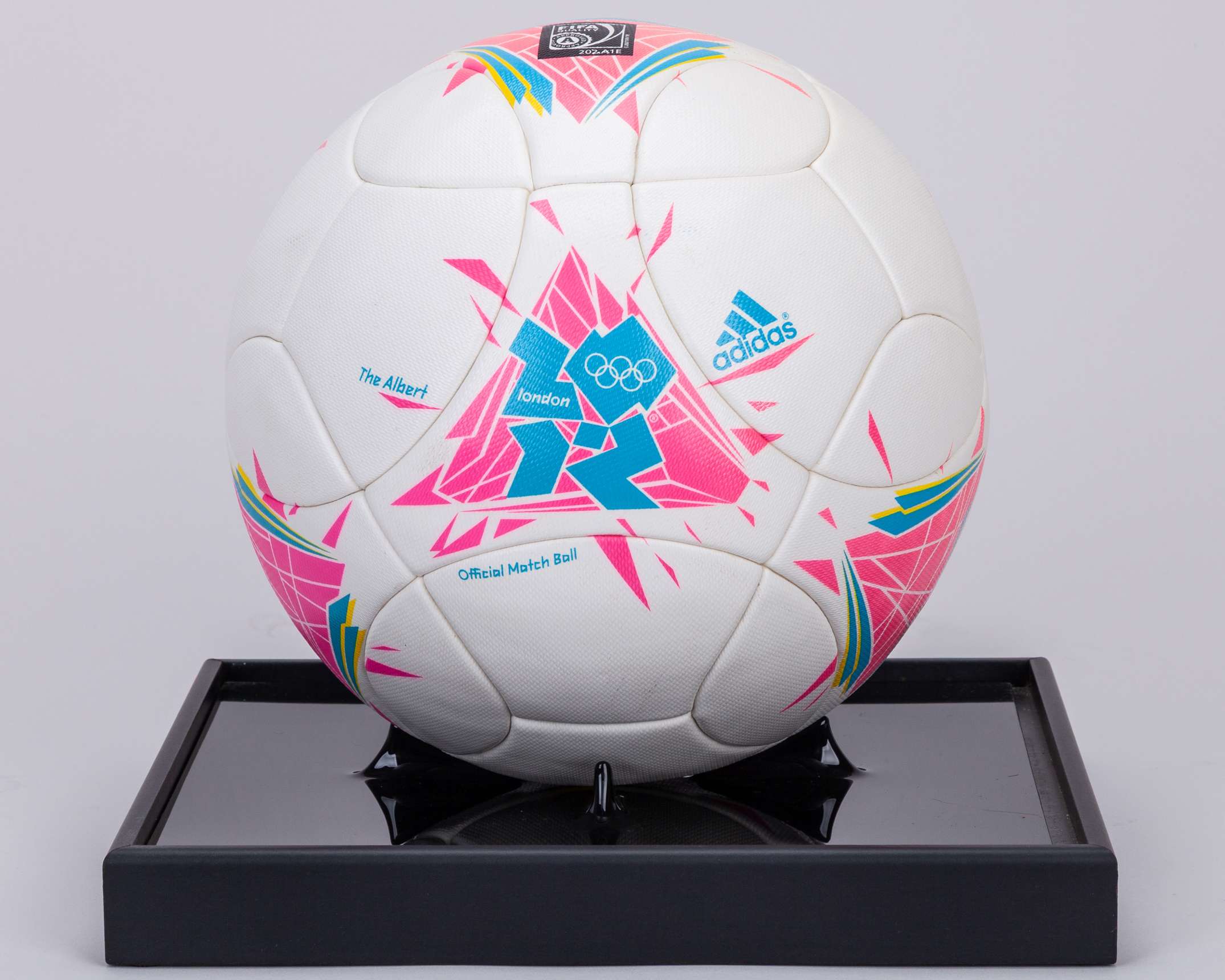 White and blue Adidas The Albert London Olympics 2012 official match ball in display case - Image 2 of 6