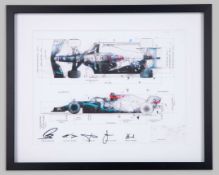 Mercedes-AMG Petronas F1 Team 2020 Signed Framed Technical Drawing