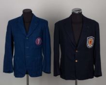 Allan Brown a blue Scotland International blazer with embroidered badge