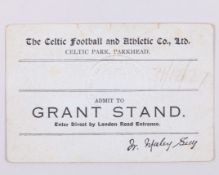Celtic FC - &nbsp;a Grant Stand complimentary ticket, inscribed in pencil 31/12/21
