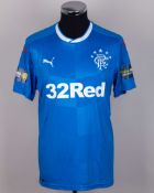 Fabio Cardoso blue No.4 Rangers v. Celtic match issued short-sleeved shirt, 2018