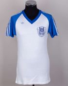 Jim McLean - white and blue No.14 Israel v. Scotland short-sleeved shirt, 1981