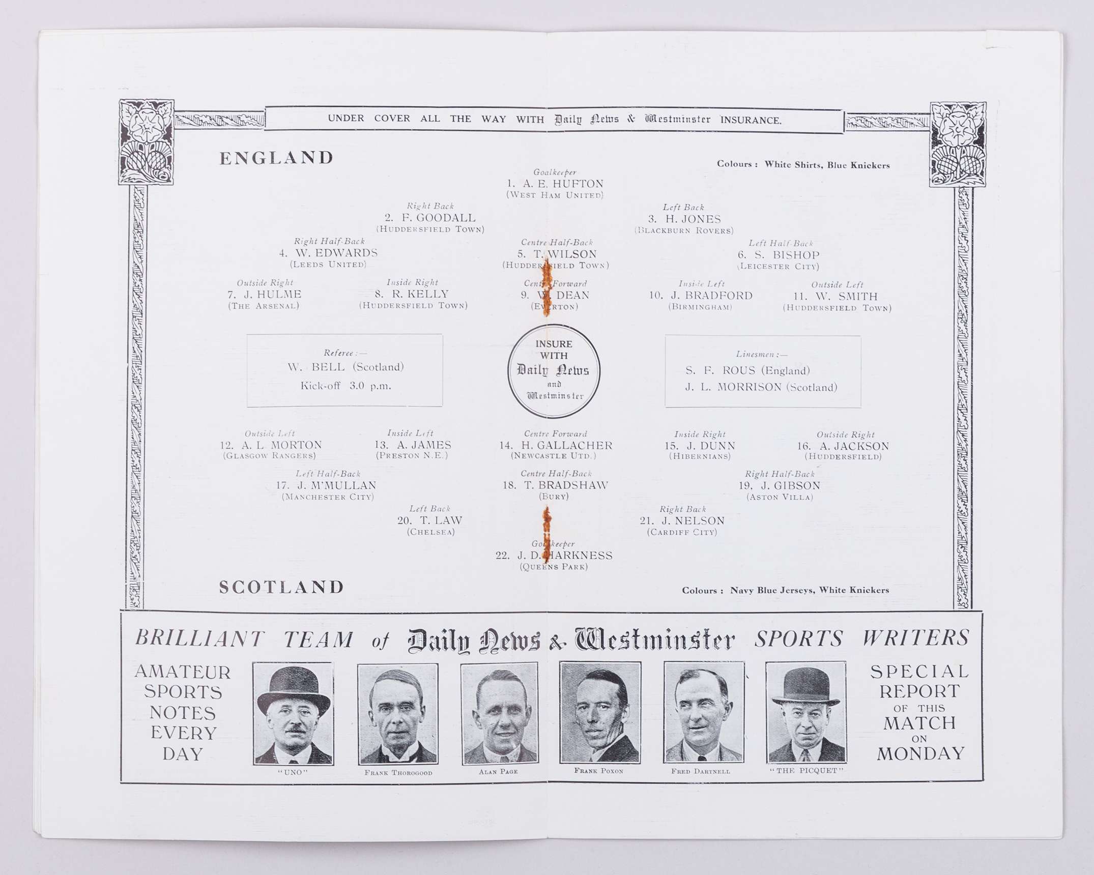 England v. Scotland International match programme, 31st March 1928 - Image 2 of 4