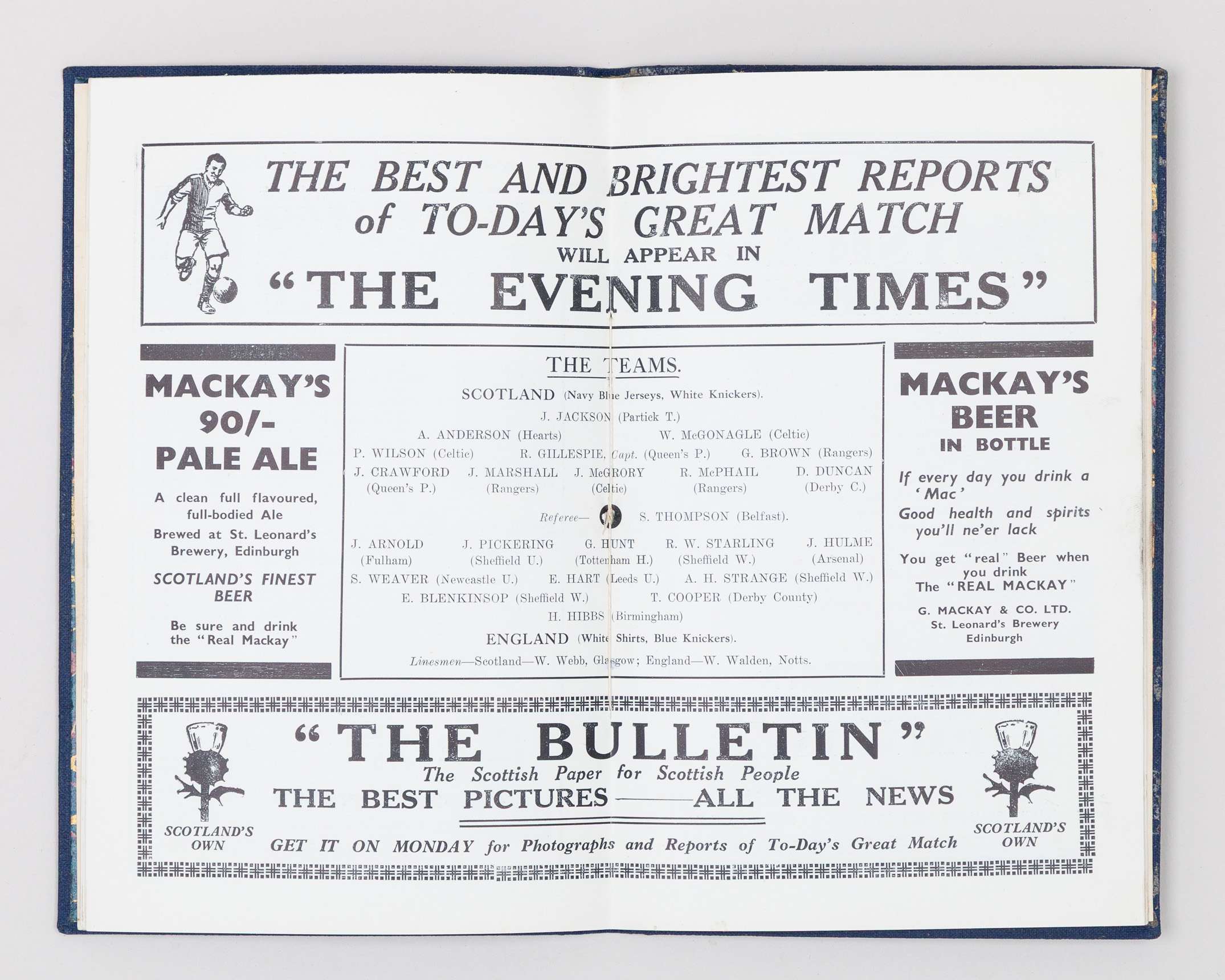 Scotland v. England VIP match programme, 1st April 1933