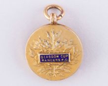 Dougie&nbsp;Gray 9ct gold and enamel Glasgow Cup winners medal, 1937-38
