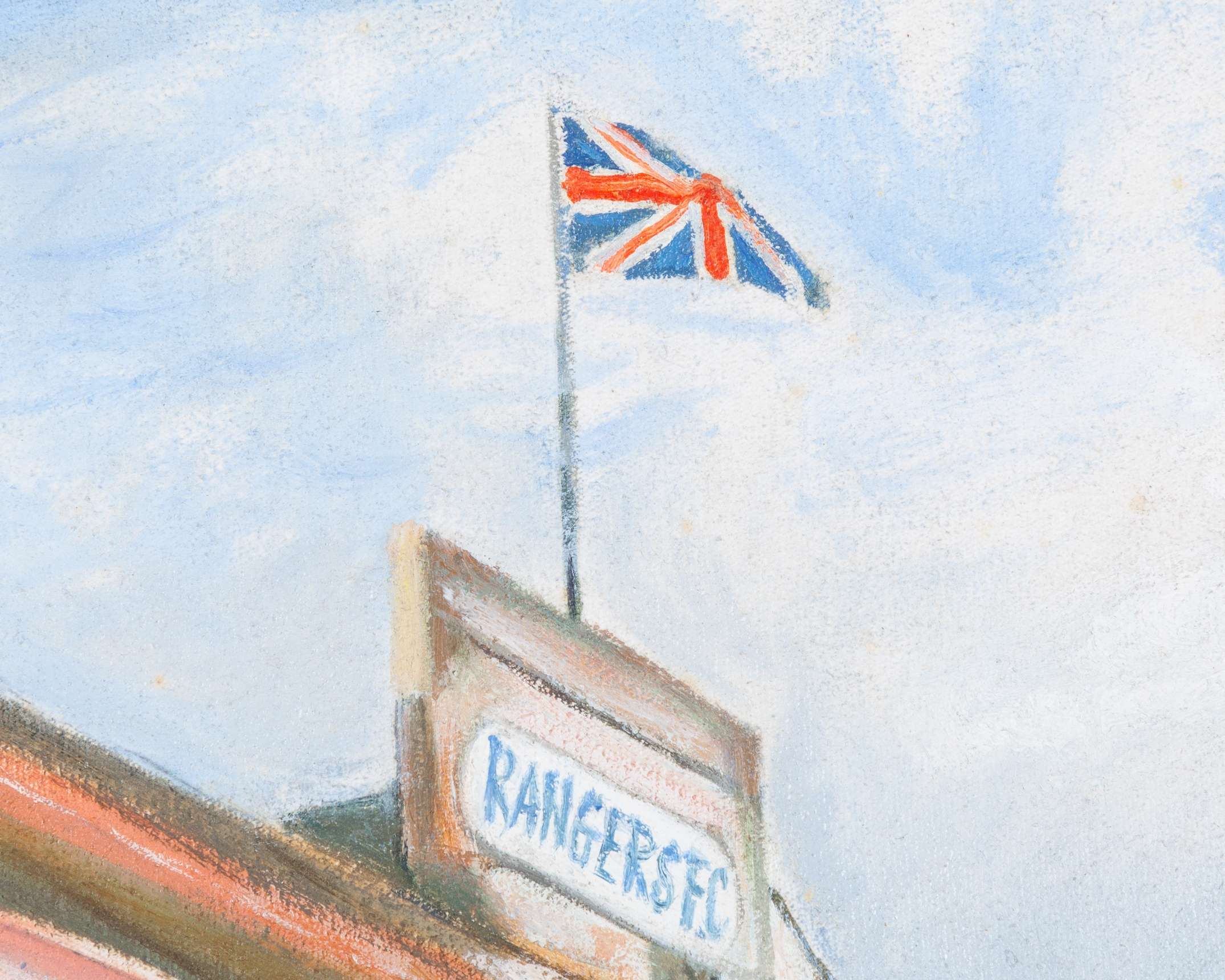 Ibrox Stadium, an oil painting depicting the historic main stand on Edmiston Drive - Image 4 of 7