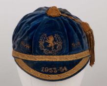 Allan Brown blue Scotland v. Wales and England International cap, 1953-54