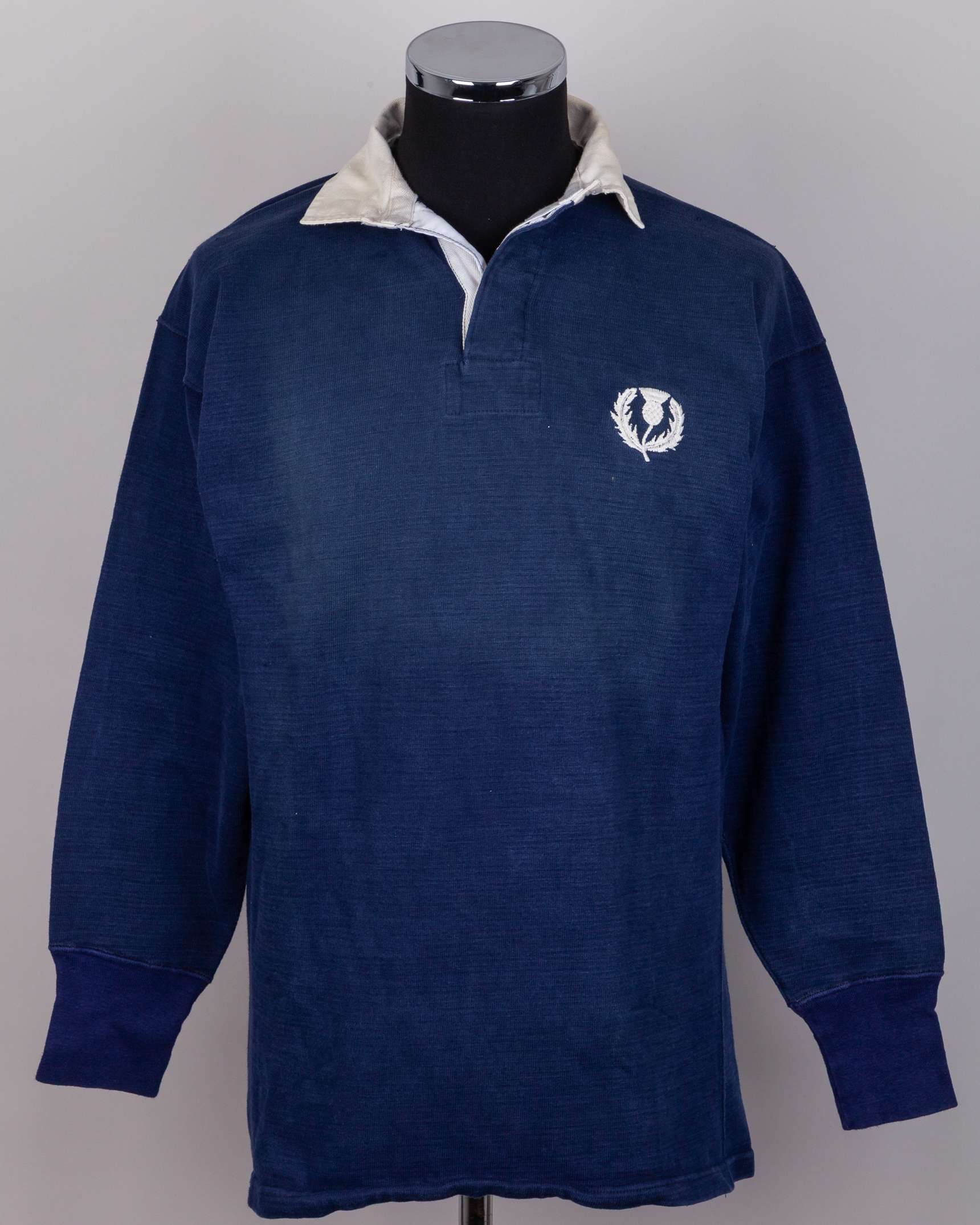 Sandy Carmichael blue No.3 Scotland v. Wales rugby long-sleeved shirt, 1976