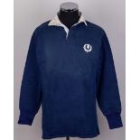 Sandy Carmichael blue No.3 Scotland v. Wales rugby long-sleeved shirt, 1976