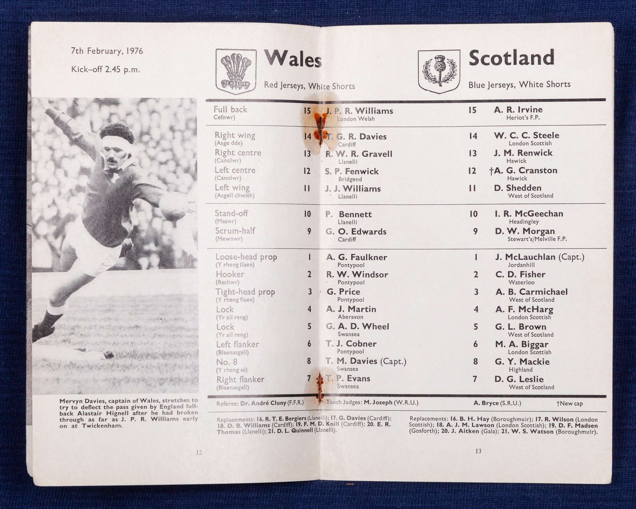 Sandy Carmichael blue No.3 Scotland v. Wales rugby long-sleeved shirt, 1976 - Image 7 of 11