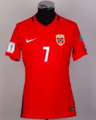 Bjorn Johnsen red No.7 Norway v. Northern Ireland match issued short-sleeved shirt, 2017