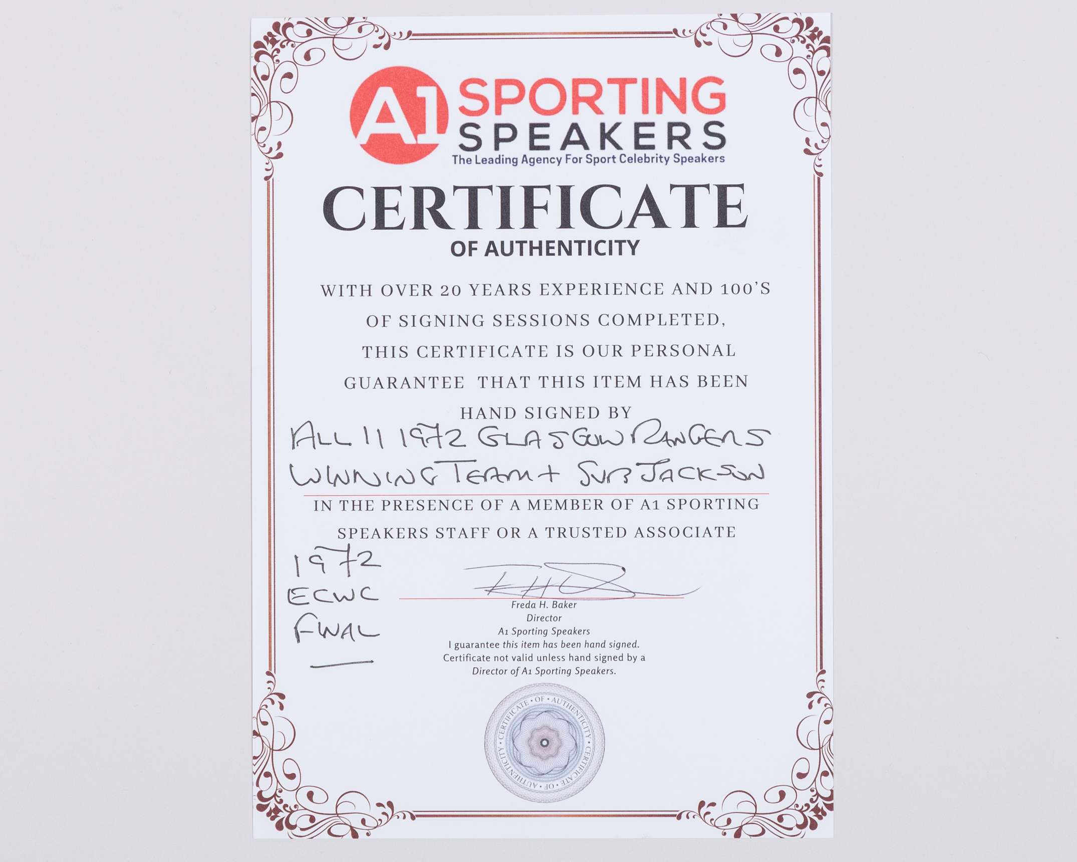 Rangers 1972 European Cup Winners' Cup final signed display - Image 6 of 6