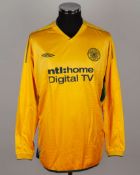 Neil Lennon yellow No.18 Celtic v. Stuttgart long-sleeved shirt, 2003