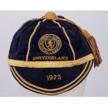 Willie Morgan blue Scotland v. Switzerland International cap, 1973