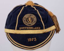 Willie Morgan blue Scotland v. Switzerland International cap, 1973