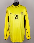 Rab Douglas yellow and black No.21 Scotland v. Austria goalkeepers shirt, 2005