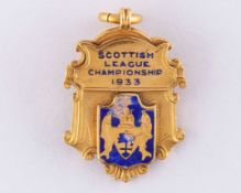 Dougie&nbsp;Gray 9ct gold and enamel Scottish League Championship winners medal, 1933
