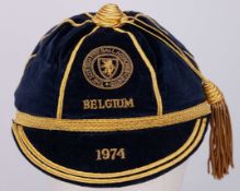 Willie Morgan blue Scotland v. Belgium International cap, 1974